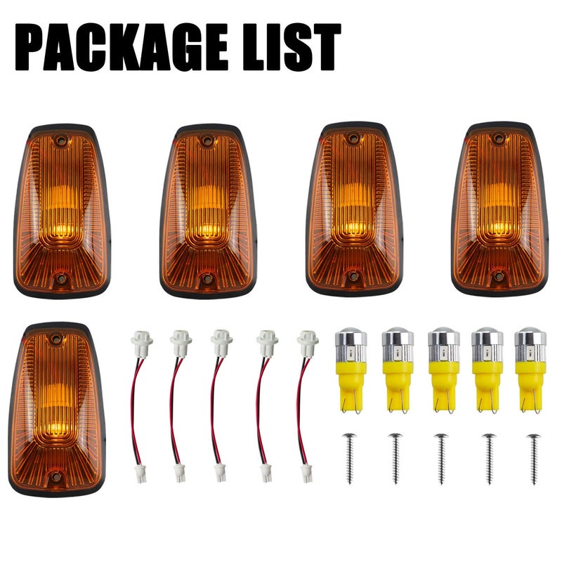 Tresound Cab Maker Roof Running Light Cover Base + 5X Amber T10 194 168 5050 LED Light Bulbs for Chevy/GMC C1500 C2500 C3500 K1500 K2500 K3500 1988-2000 Pickup Trucks 264159BK - Image 5